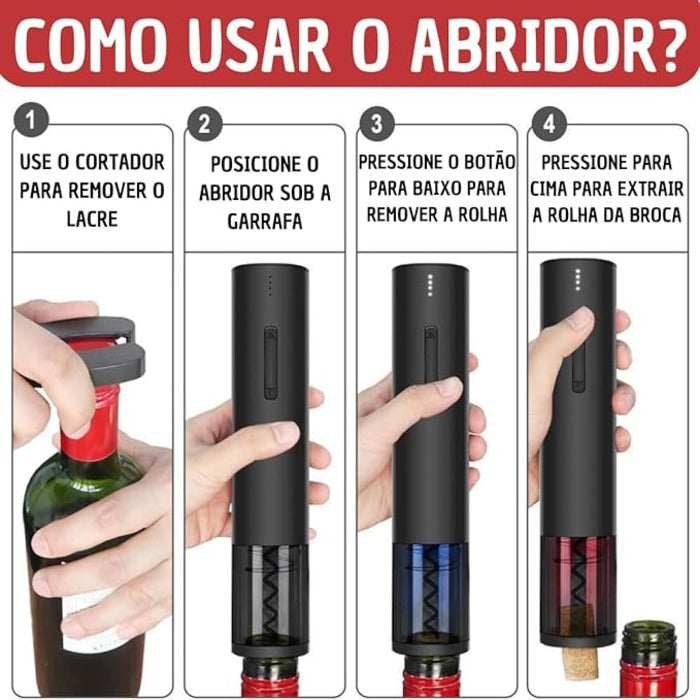 ABRIDOR DE VINHO AUTOMÁTICO SACA ROLHAS ELÉTRICO